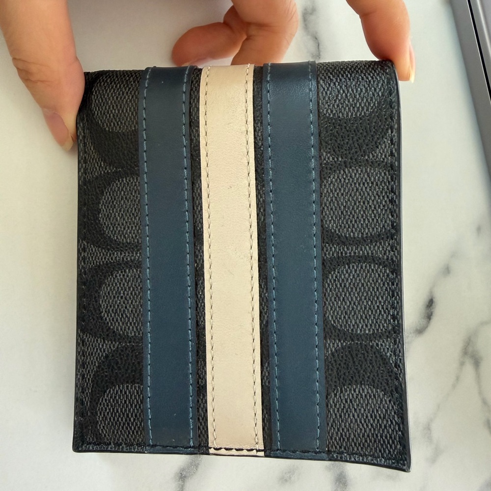 Coach Striped Slim Card Wallet in Black and Cream